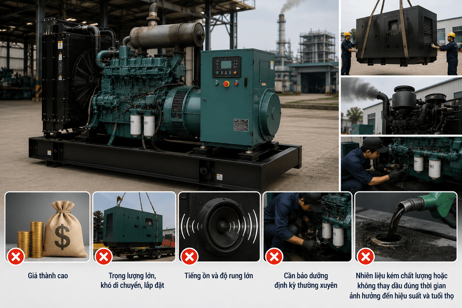 nhược điểm của máy phát điện chạy dầu