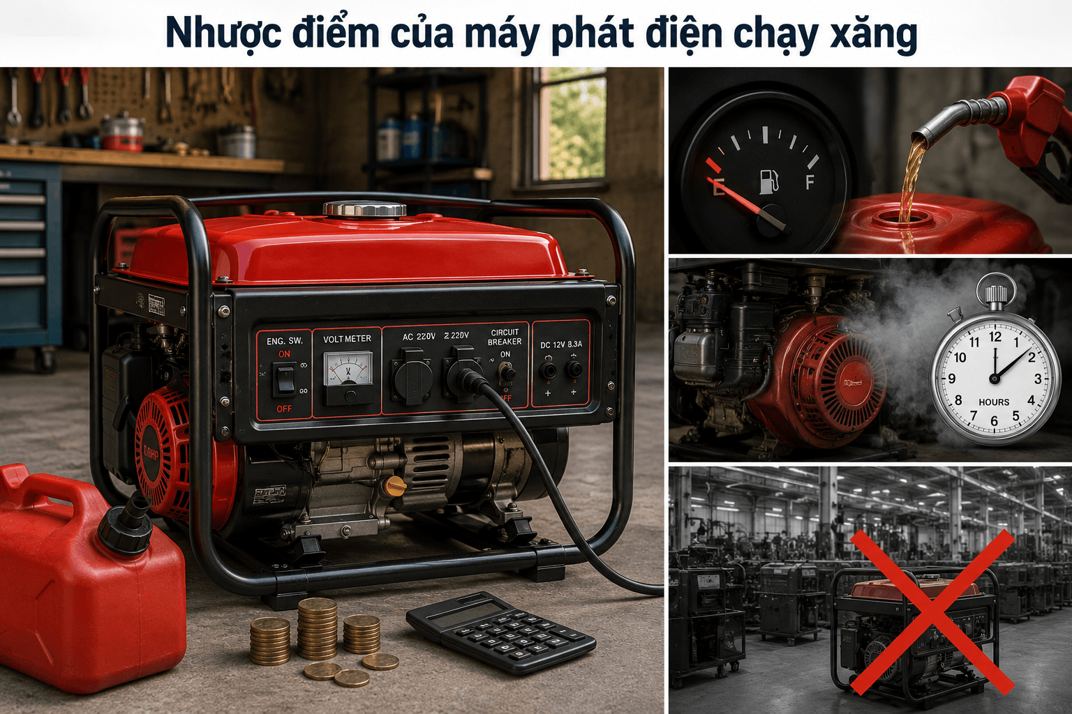 ưu nhược điểm của máy phát điện chạy xăng