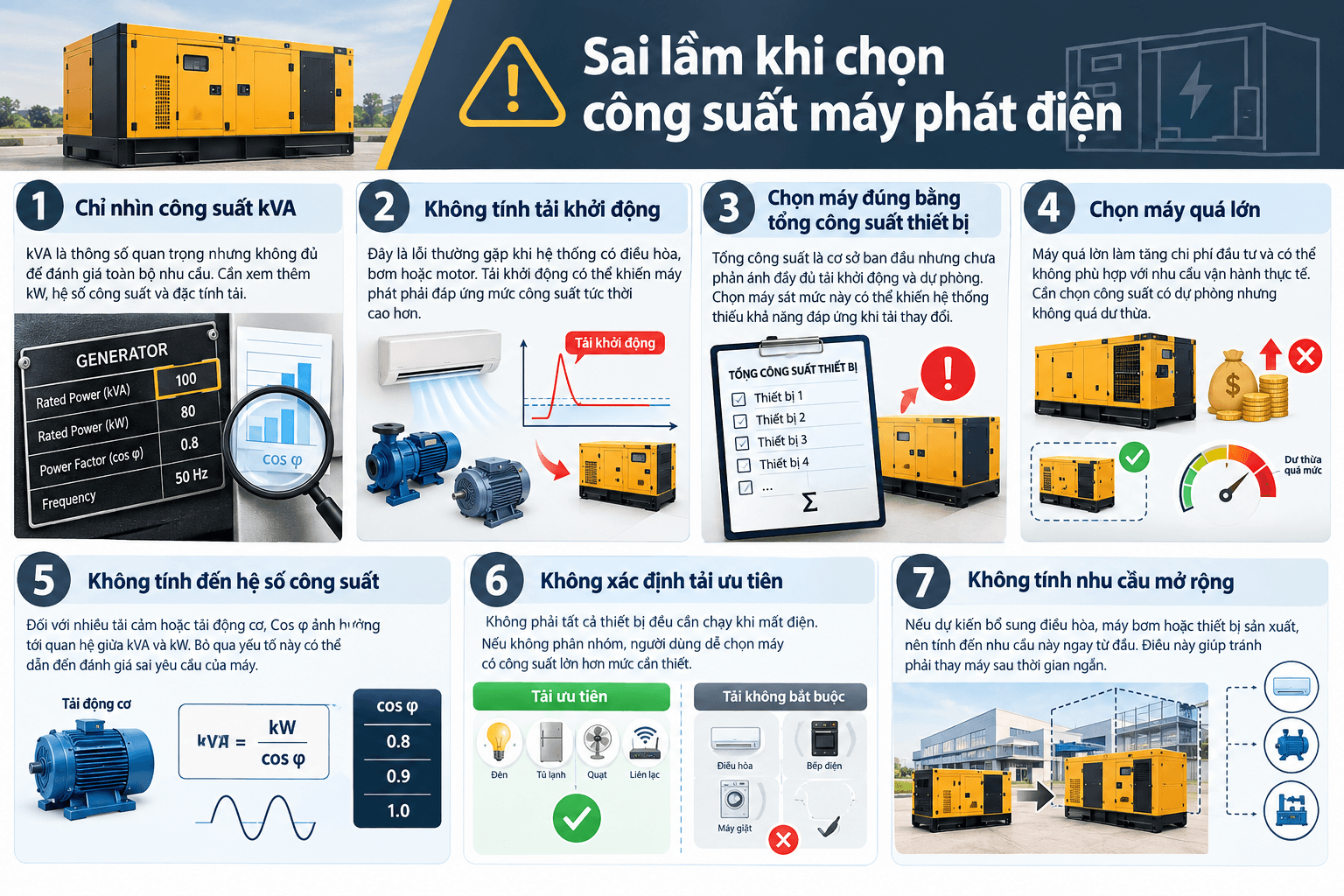 Sai lầm khi chọn công suất máy phát điện
