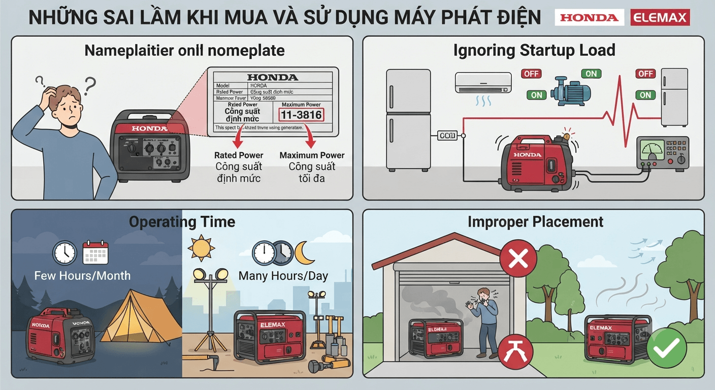 Những sai lầm khi mua máy phát điện Honda và Elemax