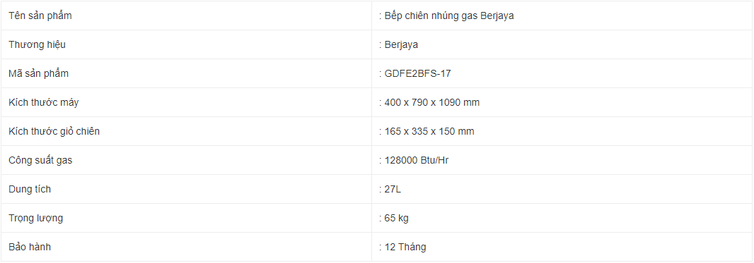Bếp chiên nhúng gas có chân Berjaya GDFE2BFS-17