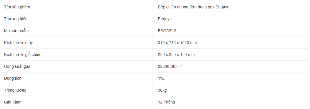 Bếp chiên nhúng đơn Berjaya FSGDF12