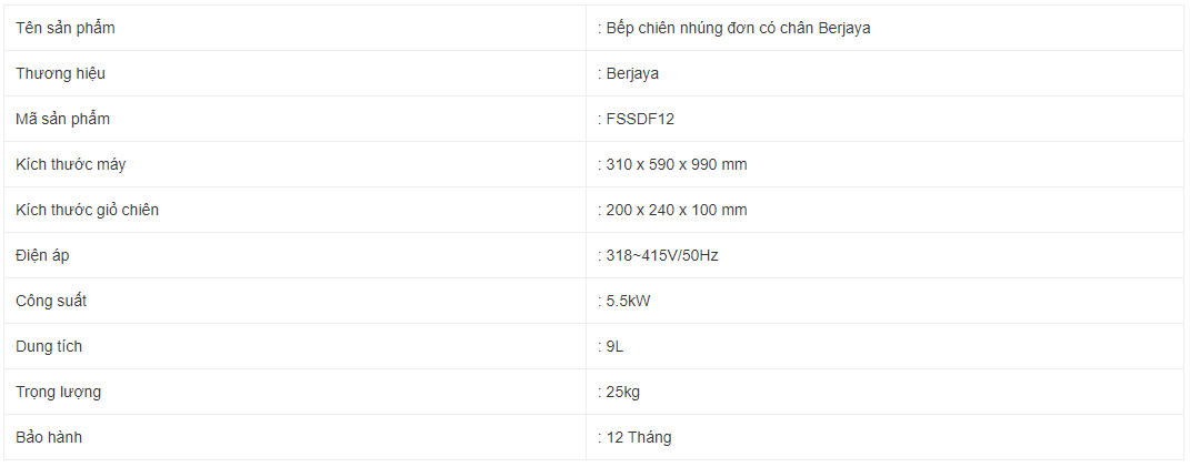 Bếp chiên nhúng đơn có chân Berjaya FSSDF12