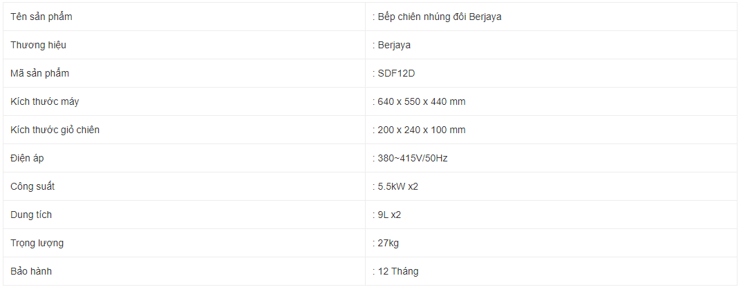 Bếp chiên nhúng đôi Berjaya SDF12D
