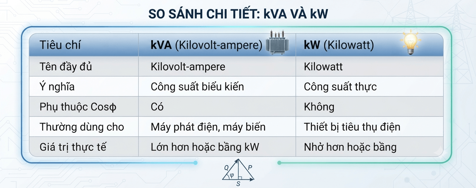 so sánh kVA và  kW