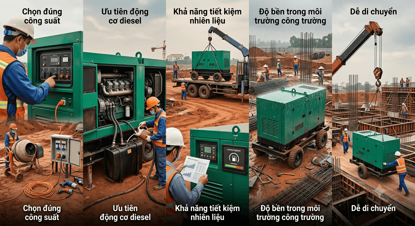 Tiêu chí chọn máy phát điện cho công trình xây dựng