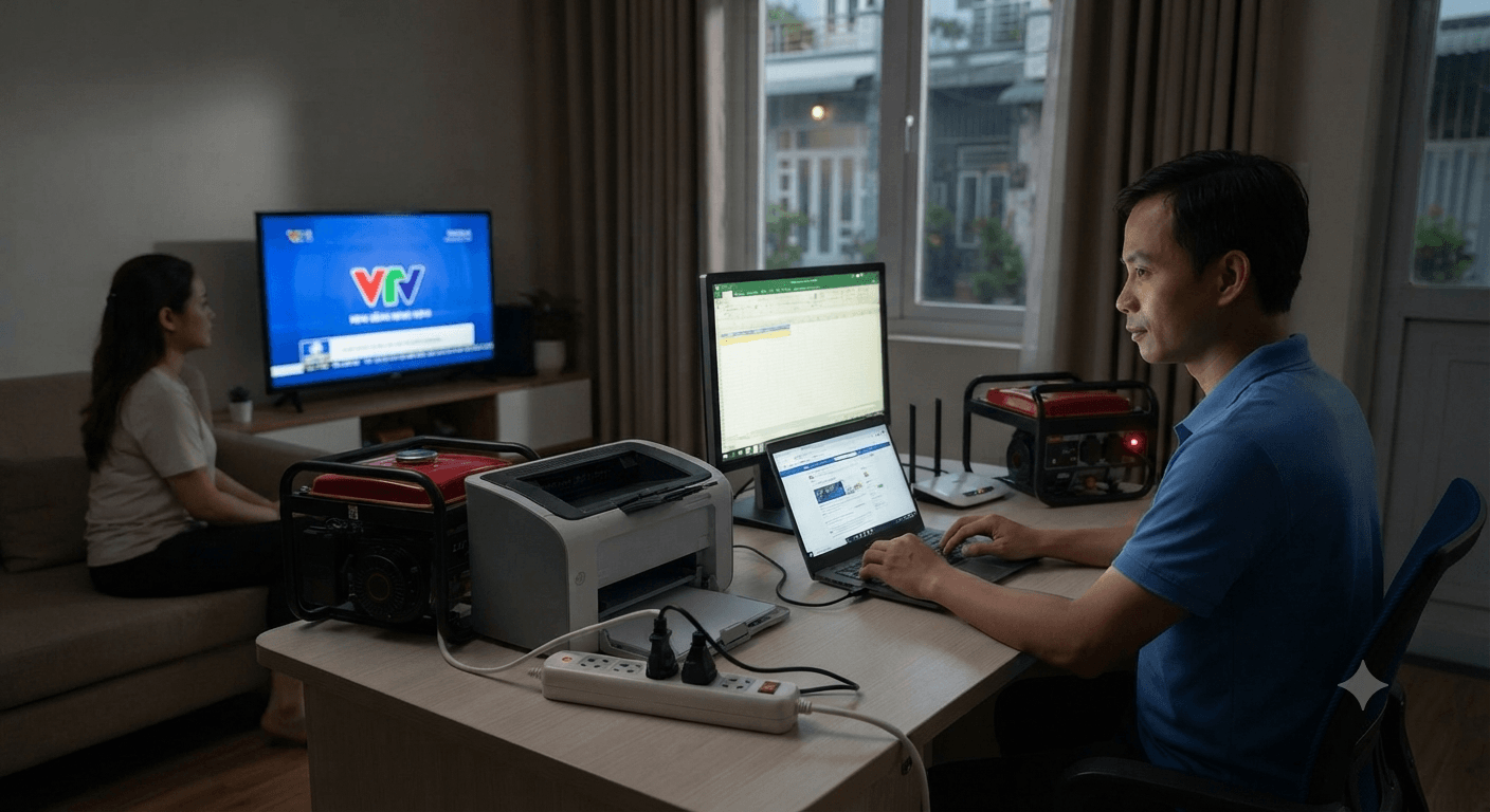 Các thiết bị điện tử như tivi, laptop, máy tính bàn, router wifi hoặc máy in nhỏ đều có mức tiêu thụ điện tương đối thấp nên phù hợp với máy phát điện 2kVA.
