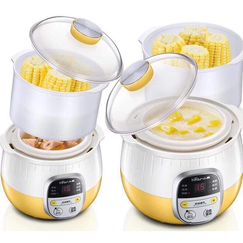 QT - Nồi nấu hầm cháo chậm cho bé ăn dặm Bear SUBE001 Bản Quốc Tế (có lồng hấp), hẹn giờ, ninh, ủ cháo, chưng yến - Cheapmall 0.8L_quốc tế A08G2