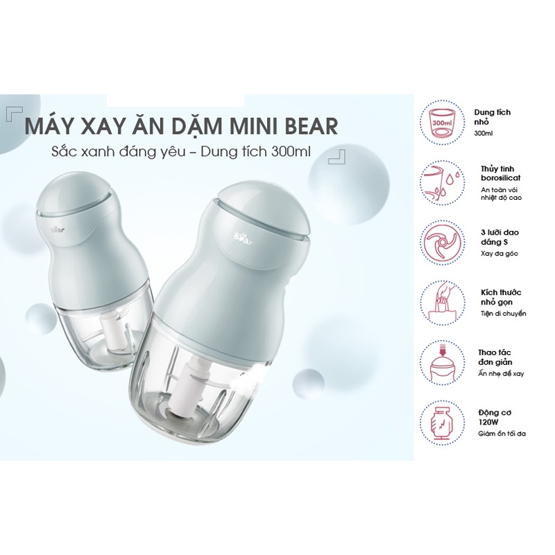 QT - Máy xay đa năng Bear, máy xay thịt, xay rau củ cho bé Bản Quốc Tế - HAPOS BH 18 thán QSJ-B02U2 0.6L 220W - BEAMXEQSJB02U2