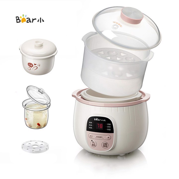 QT - Nồi nấu hầm cháo chậm cho bé ăn dặm Bear SUBE001 Bản Quốc Tế (có lồng hấp), hẹn giờ, ninh, ủ cháo, chưng yến - Cheapmall 0.8L_quốc tế A08G2