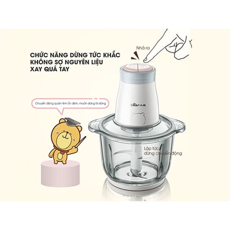 QT - Máy xay thịt mini Bear, máy xay thực phẩm, tỏi ớt, công suất lớn QSJ-C03M1- BH 12 tháng - Cheapmall B03Y7 NÂU 2L