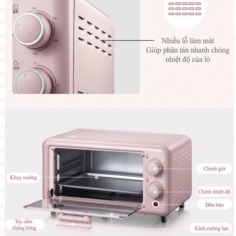 QT - Lò Nướng Mini Điện Đa Năng BEAR 11L D11B1, Bếp nướng điện, Lò Nướng Mini Cho Gia Đình ( Công Suất 800W), Bảo hành 12Th F10K5 - Mẫu mới
