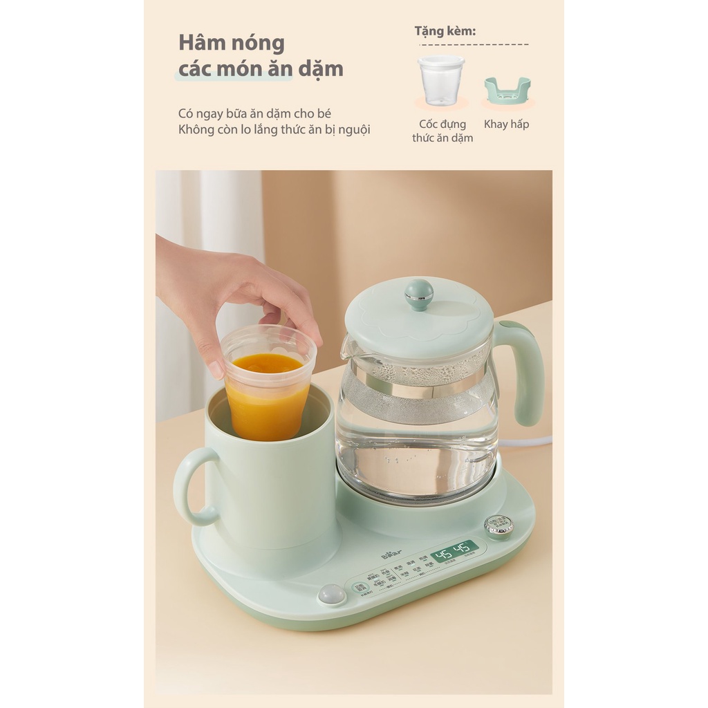 QT - Bình nấu nước đa năng, hâm sữa, hâm đồ ăn dặm và giữ ấm Bear TNQ-A12L1 - Hàng chính hãng - Bảo hành 18 tháng D12W7 - Xanh