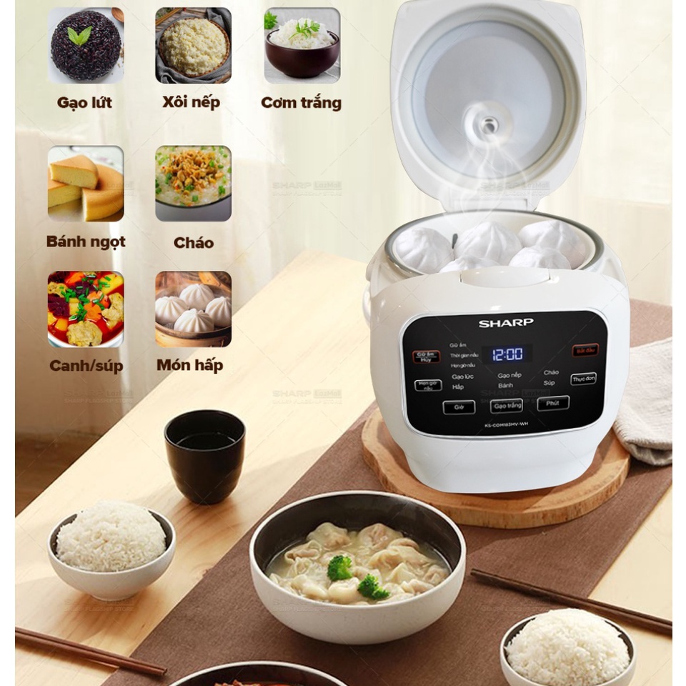 Nồi Cơm Điện Sharp KS-COM183MV-WH 1.8L [Đa Năng, Công Suất 835W, Chống Dính] KS-COM183MV - KS-COM183MV