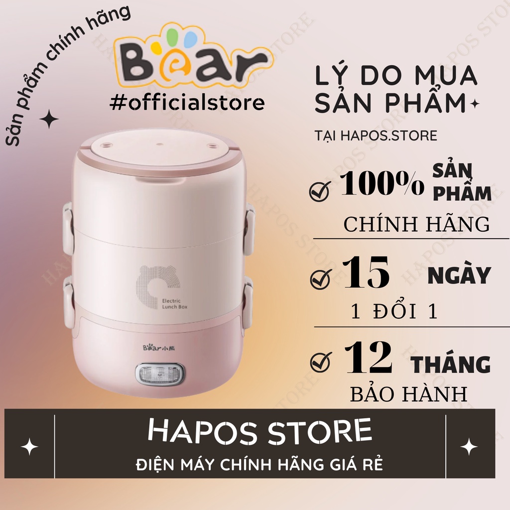 QT - Hộp cơm điện cầm tay mini đa năng Bear DFH-B20S6, 3 khay dung tích lớn thép không gỉ an toàn cho sức khỏe, tiện lợi Bear_tròn_quốc tế