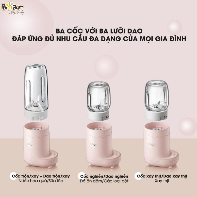QT - [HÀNG NHẬP KHẨU] - Máy xay thực phẩm trẻ em Bear LLJ-C04J1 (B03V1) Bộ 3 cối xay tiện lợi. Phù hợp nhiều loại thức ăn LLJ-D04B1 2 cối