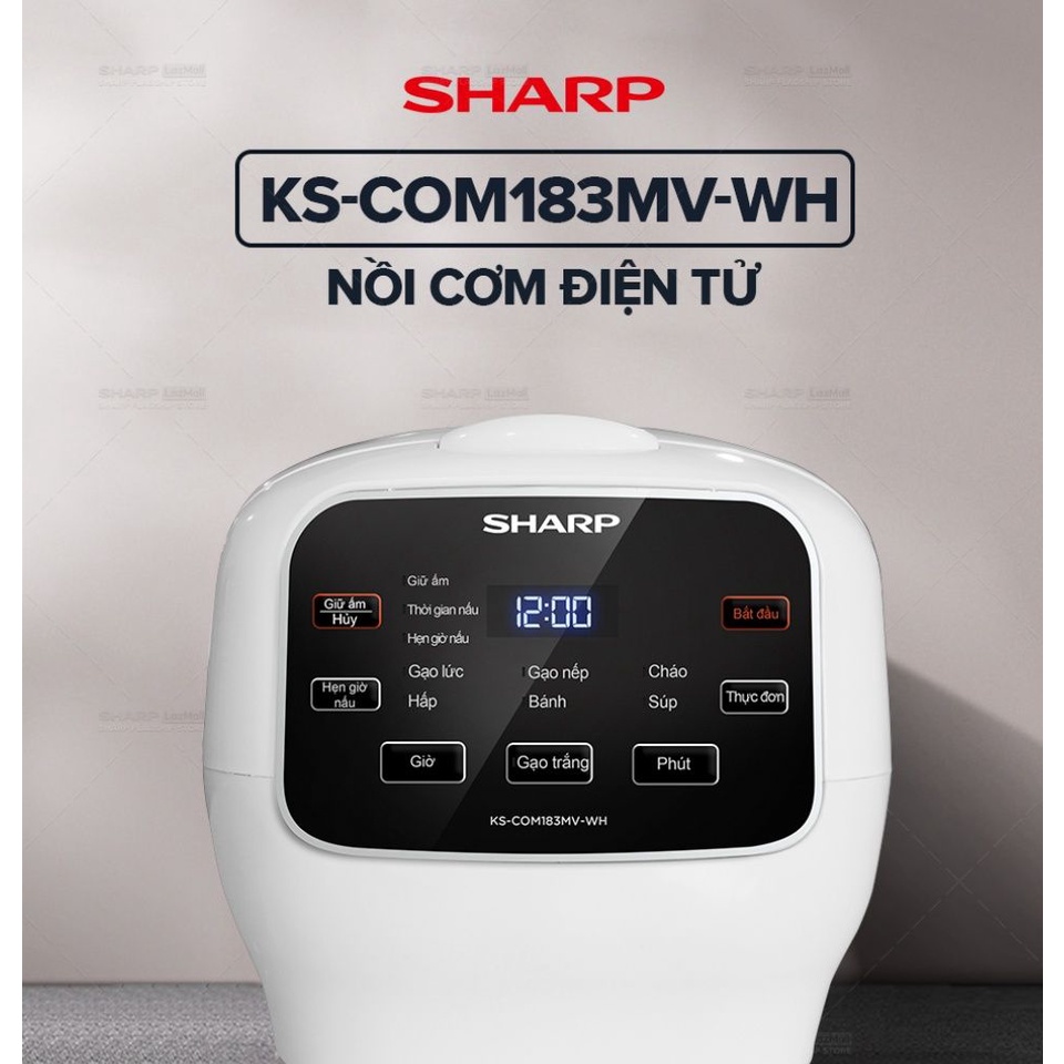 Nồi Cơm Điện Sharp KS-COM183MV-WH 1.8L [Đa Năng, Công Suất 835W, Chống Dính] KS-COM183MV - KS-COM183MV