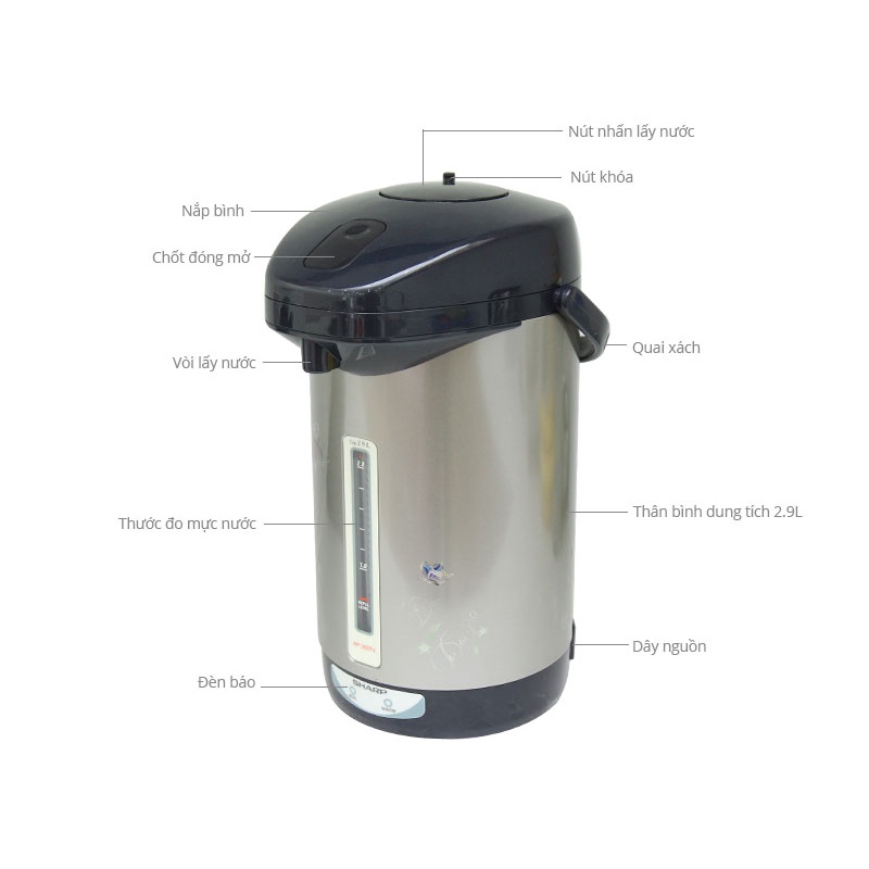 Bình Thủy Điện Inox Sharp KP-30STV(RB) 100 độ Đun Nước Nóng Giữ Nhiệt Công Suất 670W Dung Tích 2.9L KP-30STV - KP-30STV