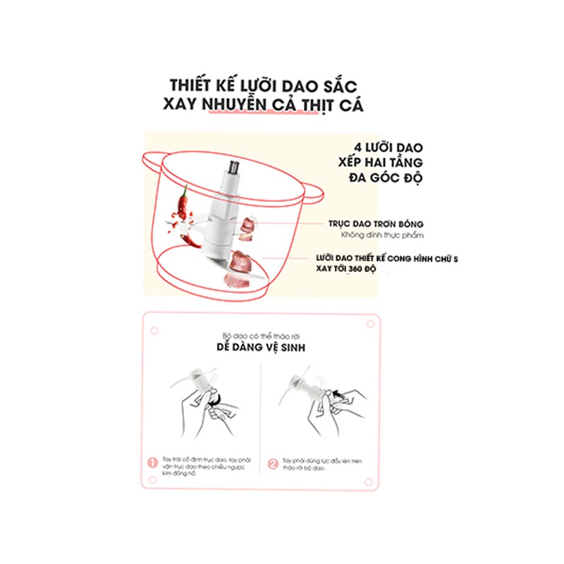 QT - Máy xay thịt mini Bear, máy xay thực phẩm, tỏi ớt, công suất lớn QSJ-C03M1- BH 12 tháng - Cheapmall B03Y7 NÂU 2L