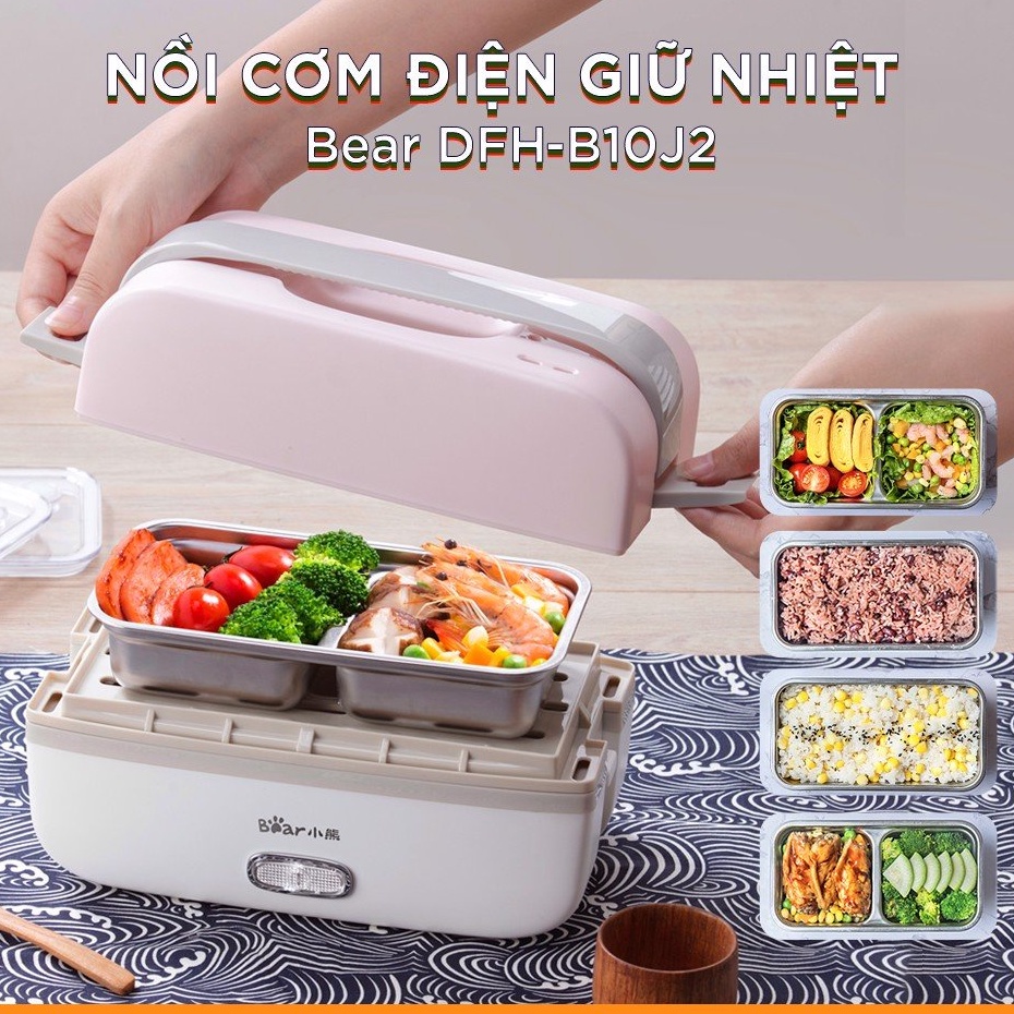 QT - Hộp cơm điện cầm tay mini đa năng Bear DFH-B20S6, 3 khay dung tích lớn thép không gỉ an toàn cho sức khỏe, tiện lợi Bear_tròn_quốc tế
