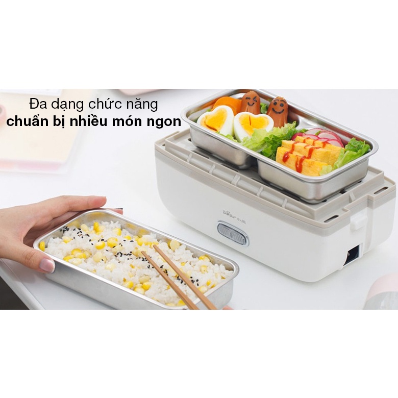 QT - Hộp cơm điện cầm tay mini đa năng Bear DFH-B20S6, 3 khay dung tích lớn thép không gỉ an toàn cho sức khỏe, tiện lợi Bear_tròn_quốc tế