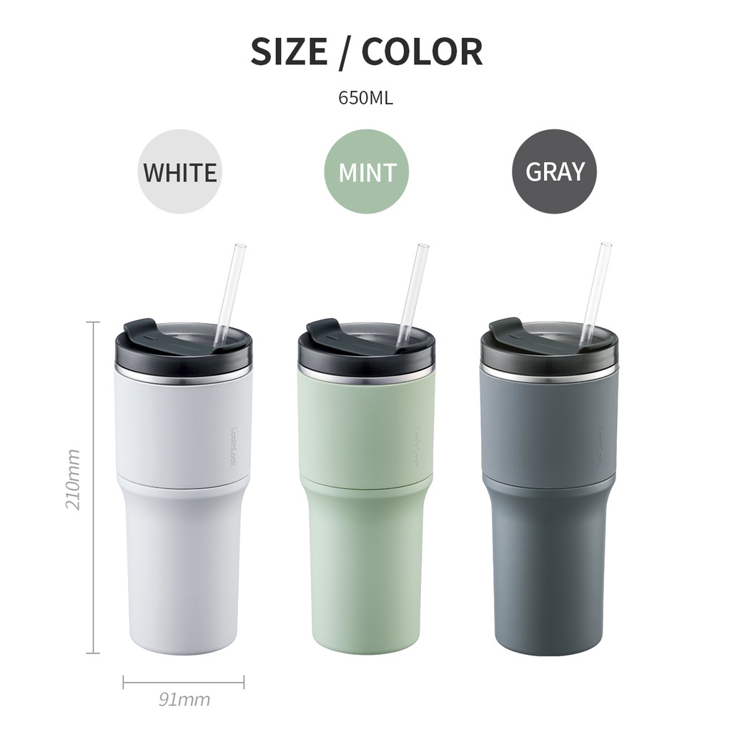 ONL - Ly giữ nhiệt LocknLock 650ml LHC4277S Metro Drive thiết kế để vừa trên ô tô - Hàng chính hãng kèm ống hút và cọ - HAPOS Trắng - LHC4277SWHT