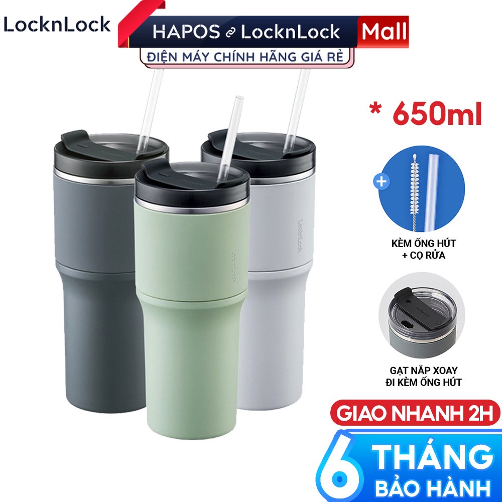 ONL - Ly giữ nhiệt LocknLock 650ml LHC4277S Metro Drive thiết kế để vừa trên ô tô - Hàng chính hãng kèm ống hút và cọ - HAPOS Trắng - LHC4277SWHT