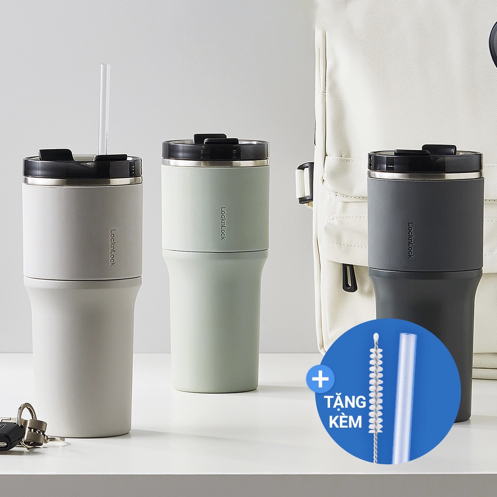 ONL - Ly giữ nhiệt LocknLock 650ml LHC4277S Metro Drive thiết kế để vừa trên ô tô - Hàng chính hãng kèm ống hút và cọ - HAPOS Trắng - LHC4277SWHT