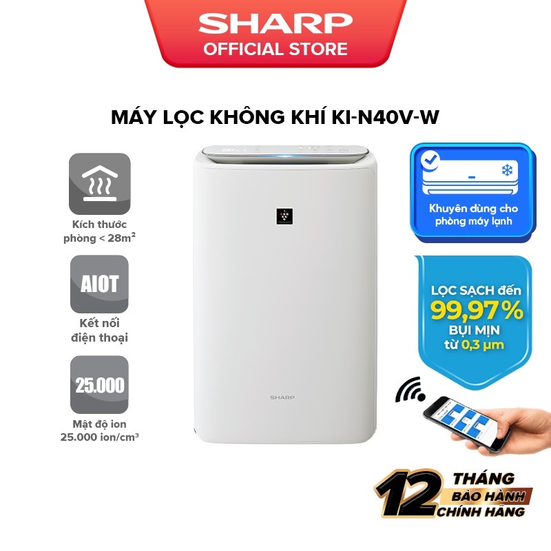 Máy lọc khí và tạo ẩm Sharp KI-N40V-W/H - Hàng chính hãng - Bảo hành 12 tháng - HAPOS HSA White