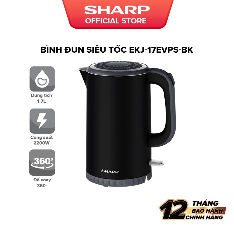 Bình đun siêu tốc Sharp 1.7 lít EKJ-17EVPS-BK Bảo Hành 12 Tháng - HAPOS HSA EKJ-17EVPS-BK