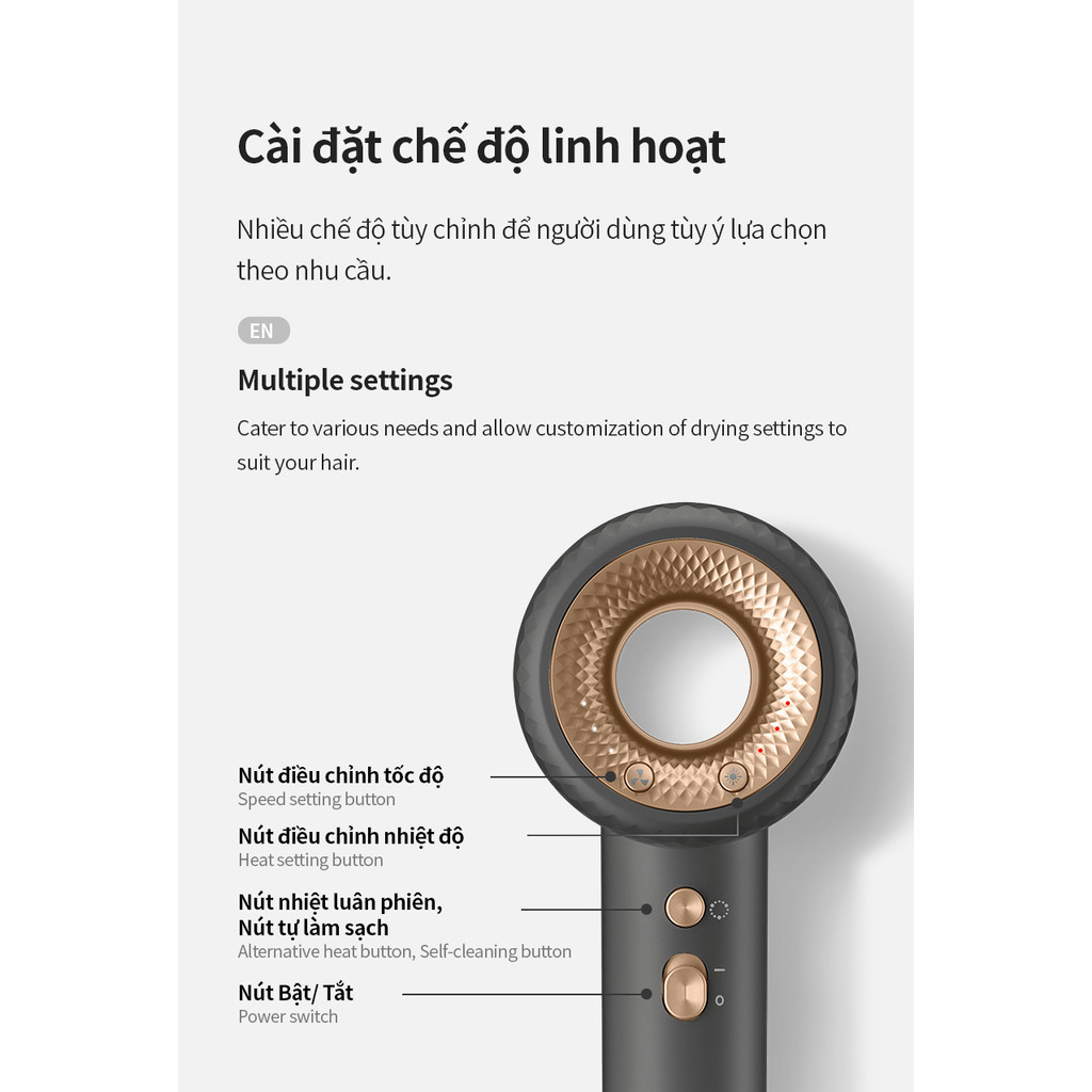 Máy sấy tóc ion âm LocknLock Chính hãng hair dryer đầu sấy từ 360 độ, chức năng tự làm sạch ENA316GRY - Hapos Mall ENA316GRY