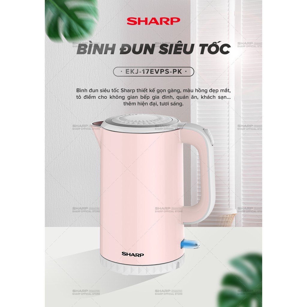 Bình đun siêu tốc Sharp 1.7 lít EKJ-17EVPS-PK Bảo Hành 12 Tháng - HAPOS HSA EKJ-17EVPS-PK