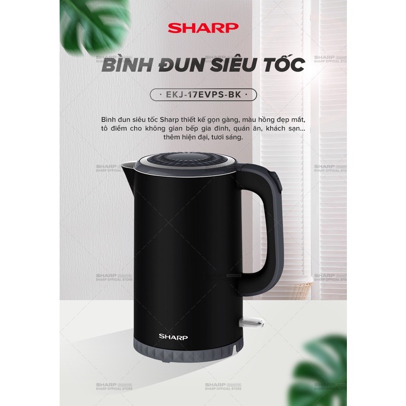 Bình đun siêu tốc Sharp 1.7 lít EKJ-17EVPS-BK Bảo Hành 12 Tháng - HAPOS HSA EKJ-17EVPS-BK