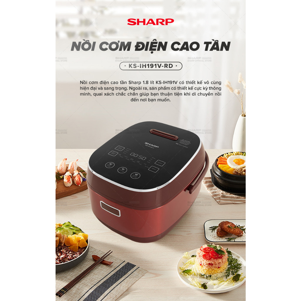 Nồi cơm điện cao tần cảm ứng Sharp 1.8L KS-IH191V-RD - Bảo hành 12 tháng - HAPOS HSA KS-IH191V-RD