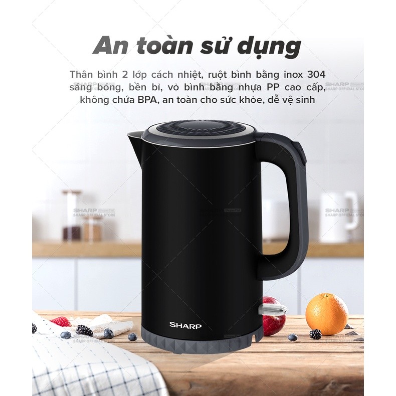 Bình đun siêu tốc Sharp 1.7 lít EKJ-17EVPS-BK Bảo Hành 12 Tháng - HAPOS HSA EKJ-17EVPS-BK