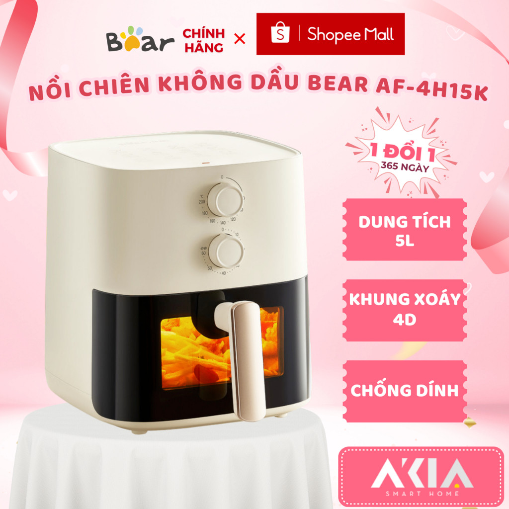Nồi Chiên Không Dầu 5L Bear AF-4H15K - Công suất 1500W, Mặt kính trong suốt - HAPOS HSA AF-4H15K