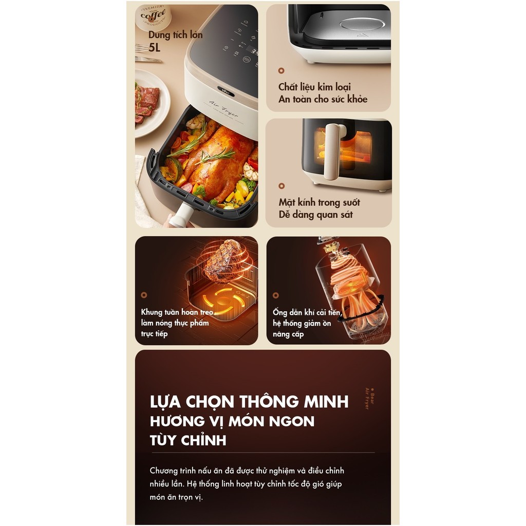Nồi chiên không dầu Bear QZG-P15R8 - Dung tích 5L, Điều khiển cảm ứng - HAPOS HOF