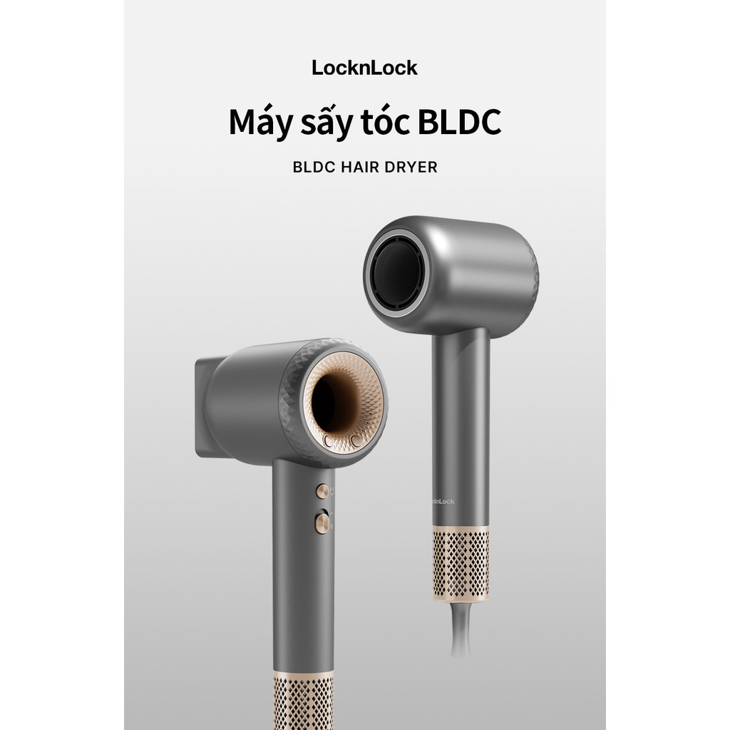 Máy sấy tóc ion âm LocknLock Chính hãng hair dryer đầu sấy từ 360 độ, chức năng tự làm sạch ENA316GRY - Hapos Mall ENA316GRY
