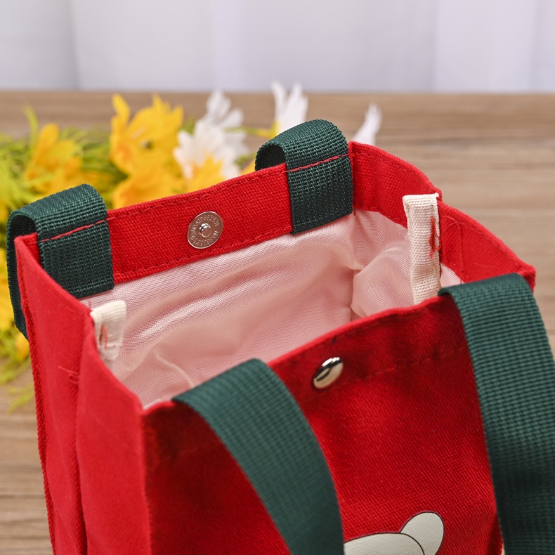 Túi vải canvas 2 lớp đựng bình ly giữ nhiệt LocknLock hình Gấu, khóa cài nam châm, lót chống thấm nước HPCV04 - HAPOS Gấu Đỏ/ Vàng