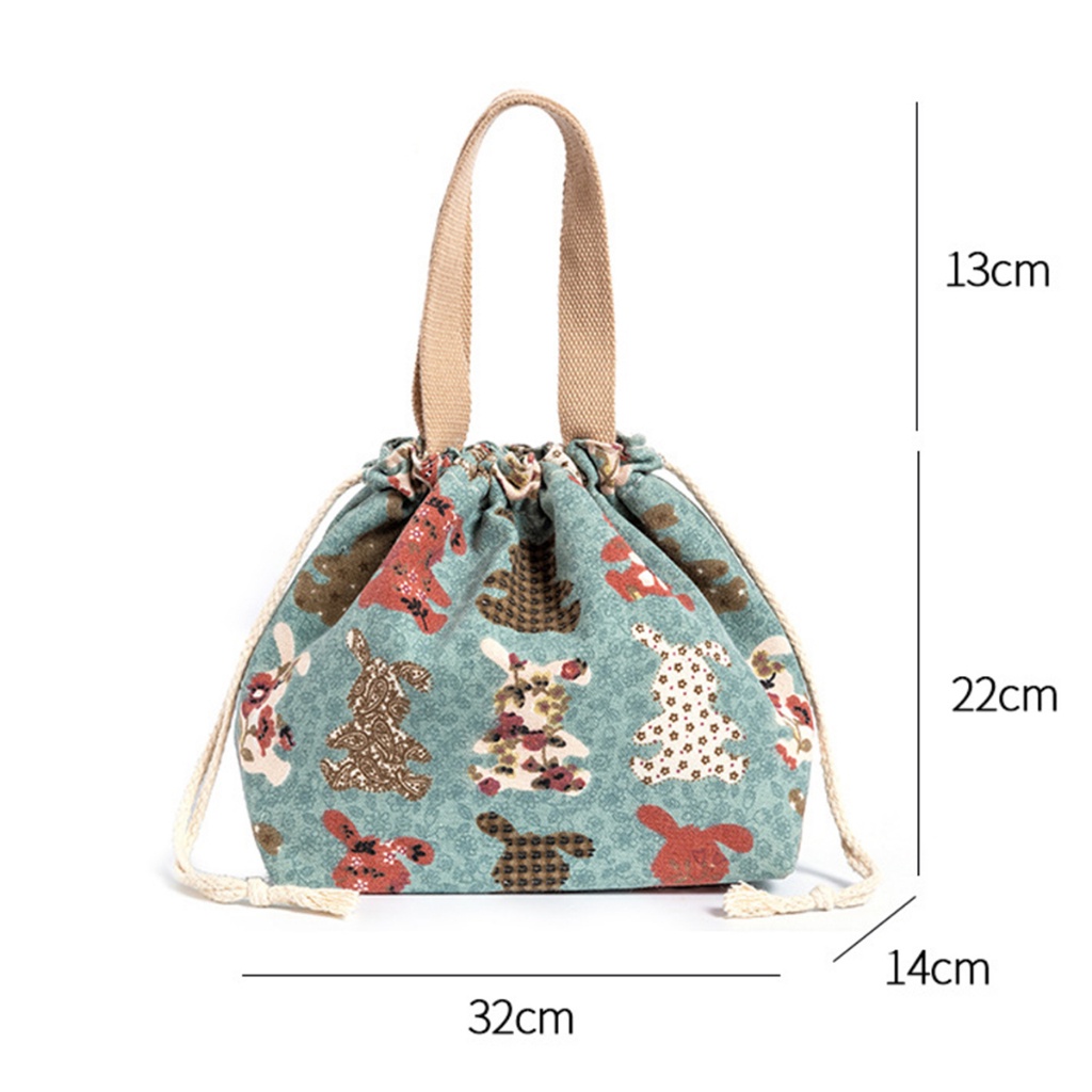 Túi đựng vải canvas cao cấp cho hộp cơm trưa văn phòng LocknLock dây rút dễ thương phong cách Nhật Bản HPCV07 - HAPOS Thỏ Xanh/ Hồng