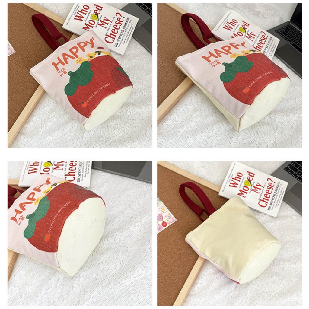 Túi vải canvas phong cách tranh sơn dầu nghệ thuật đựng bình giữ nhiệt LocknLock, hộp cơm văn phòng HPCV10 - HAPOS Mèo / Thỏ Cute