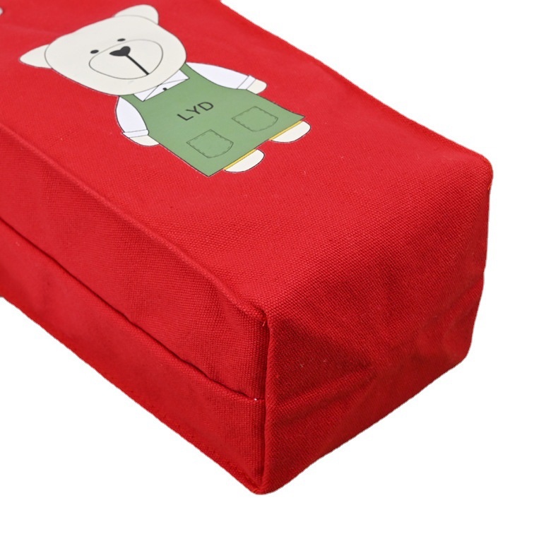 Túi vải canvas 2 lớp đựng bình ly giữ nhiệt LocknLock hình Gấu, khóa cài nam châm, lót chống thấm nước HPCV04 - HAPOS Gấu Đỏ/ Vàng