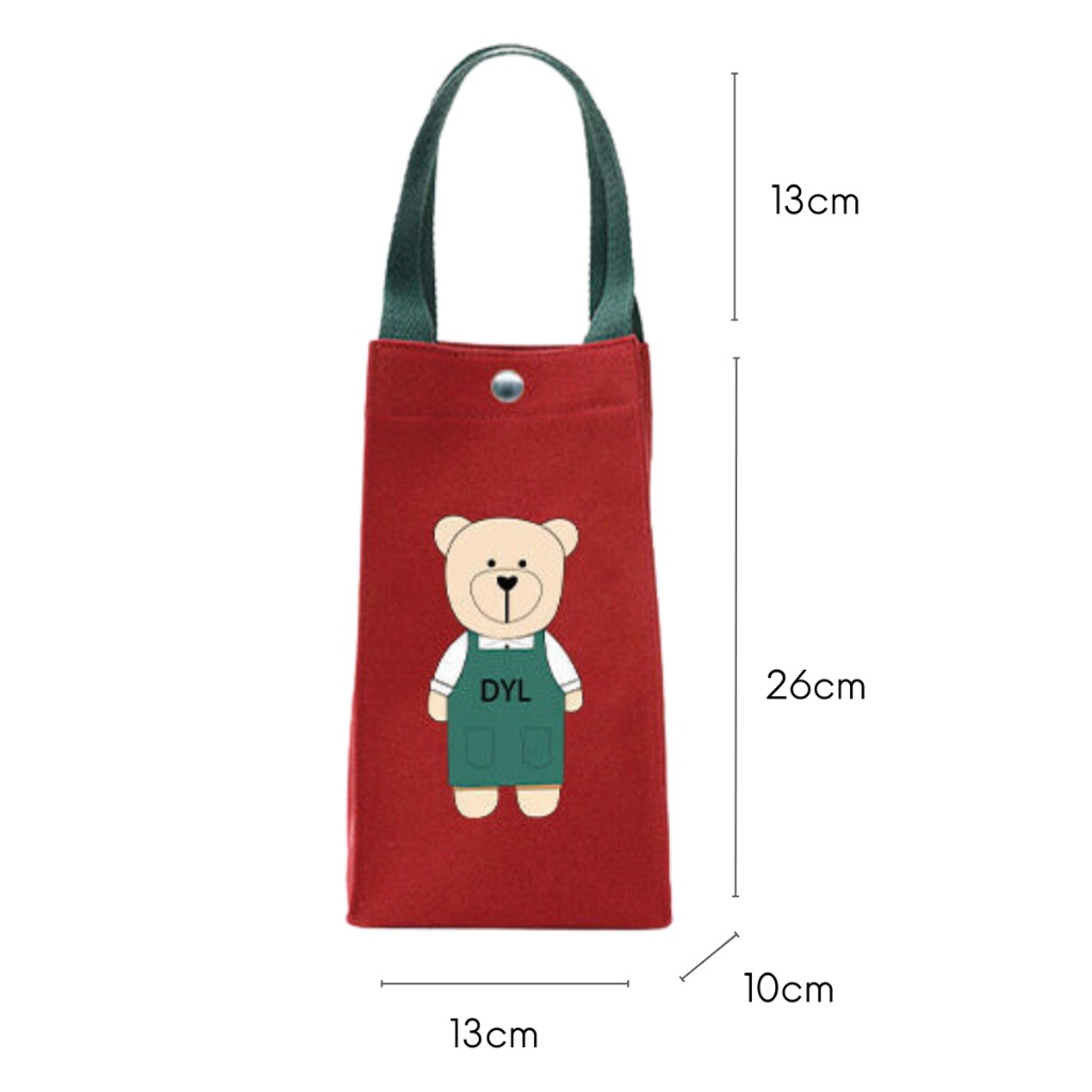 Túi vải canvas 2 lớp đựng bình ly giữ nhiệt LocknLock hình Gấu, khóa cài nam châm, lót chống thấm nước HPCV04 - HAPOS Gấu Đỏ/ Vàng