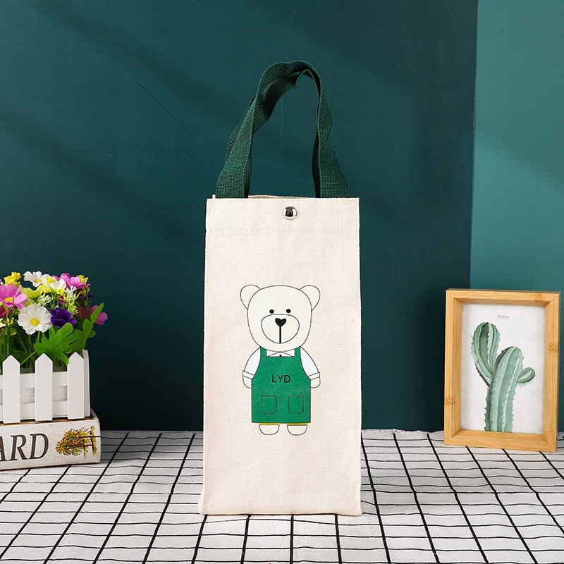 Túi vải canvas 2 lớp đựng bình ly giữ nhiệt LocknLock hình Gấu, khóa cài nam châm, lót chống thấm nước HPCV04 - HAPOS Gấu Đỏ/ Vàng