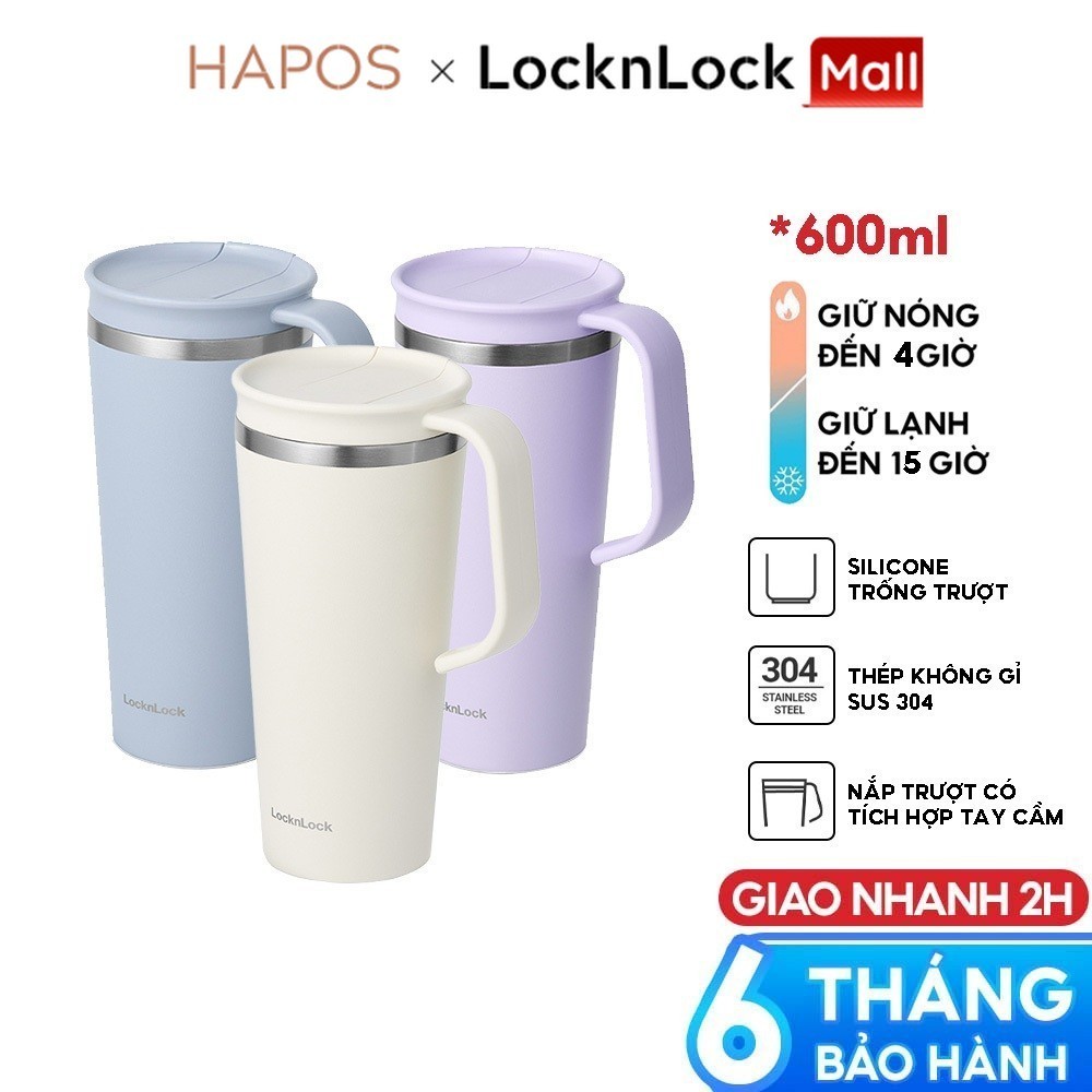 ONL - Ly giữ nhiệt LocknLock 600ml LHC4330 Daily Handle Tumbler, Hàng chính hãng, nắp trượt tích hợp tay cầm - JoyMall Tím - LHC4330VOL