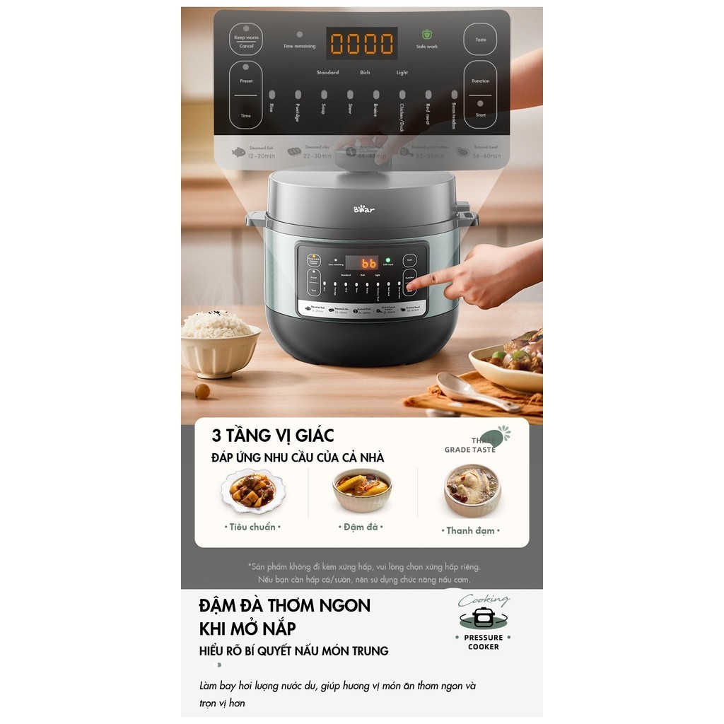 [Quốc tế] Nồi áp suất đa năng 4L Bear YLB-C40Y7 - Hàng Chính Hãng - HAPOS OFFICIAL YLB-C40Y7