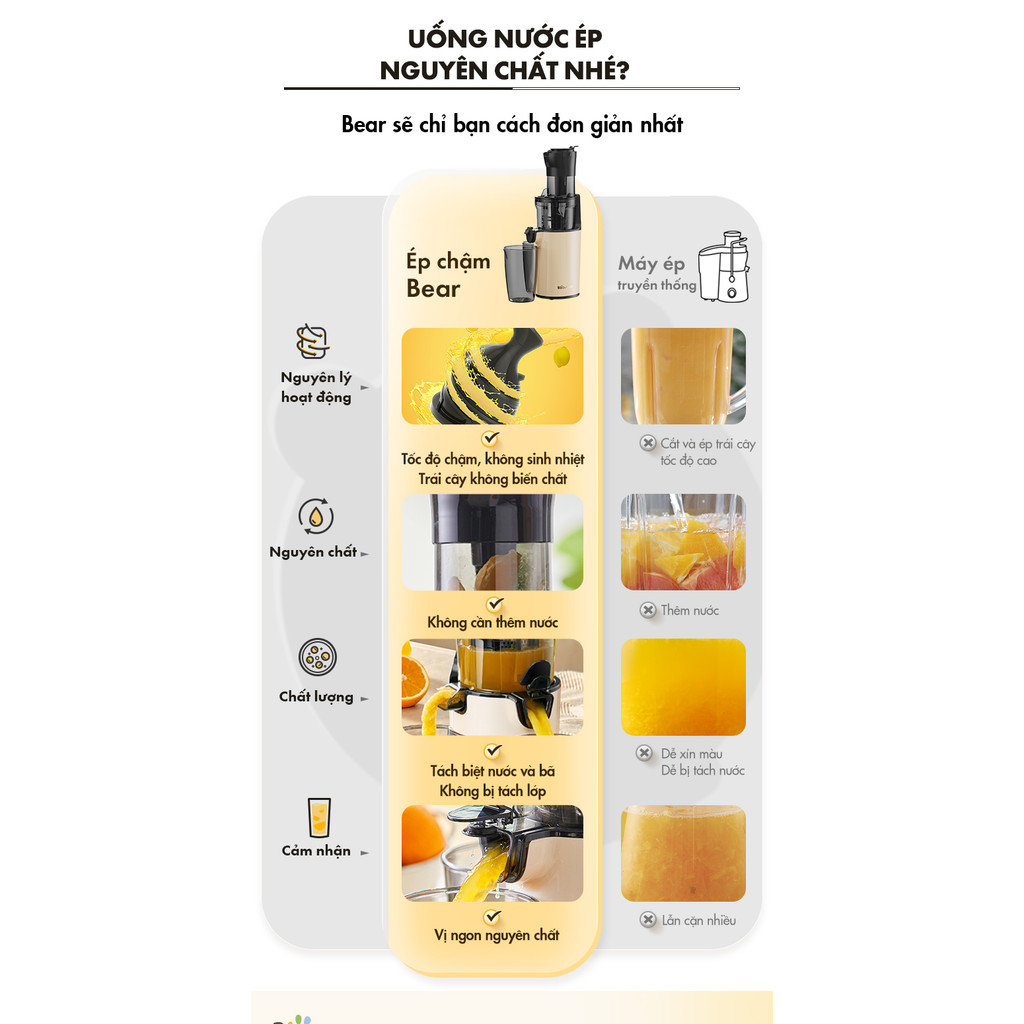 Máy ép chậm 200W Bear YZJ-C02S5 - Hàng Chính Hãng bản nội địa - HAPOS OFFICIAL YZJ-C02S5