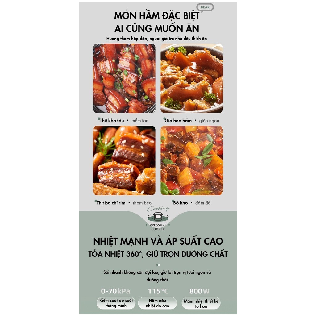 [Quốc tế] Nồi áp suất đa năng 4L Bear YLB-C40Y7 - Hàng Chính Hãng - HAPOS OFFICIAL YLB-C40Y7