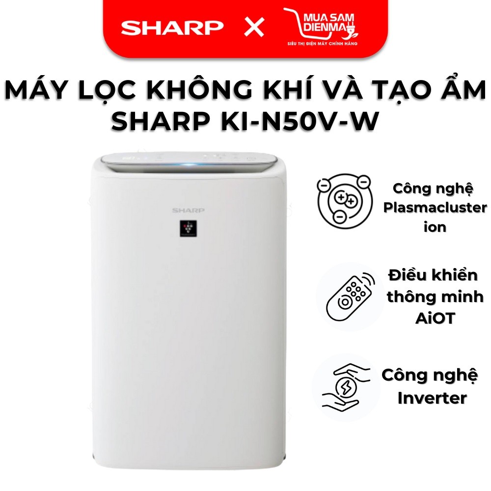 Máy lọc không khí và tạo ẩm Sharp KI-N50V-W | Máy bù ẩm tạo ion N50V cho phòng 38m² - HAPOS HSA KI-N50V-W