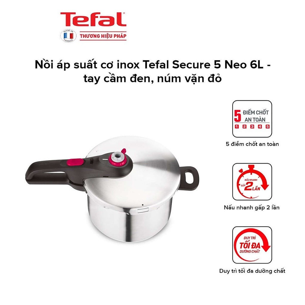 Nồi áp suất inox 304 Tefal Secure 5 Neo 6L P2530750 dùng bếp từ, bảo hành 2 năm - HAPOS HSA P2530750 6 Lít